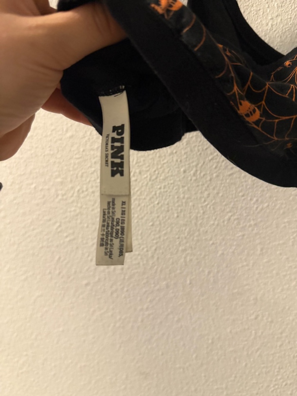 PINK Victoria's Secret Black Sports Bra with Orange Spiderweb Print - Picture 2 of 3